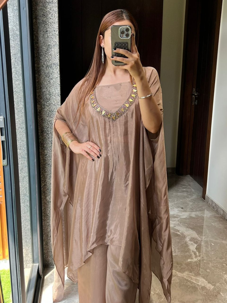 Mocha Drape Kaftan Set with Bustier