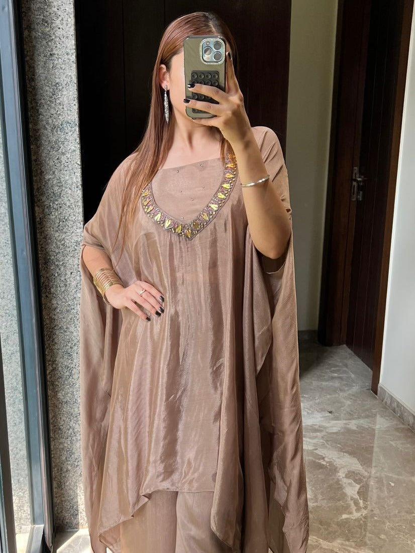 Mocha Drape Kaftan Set with Bustier