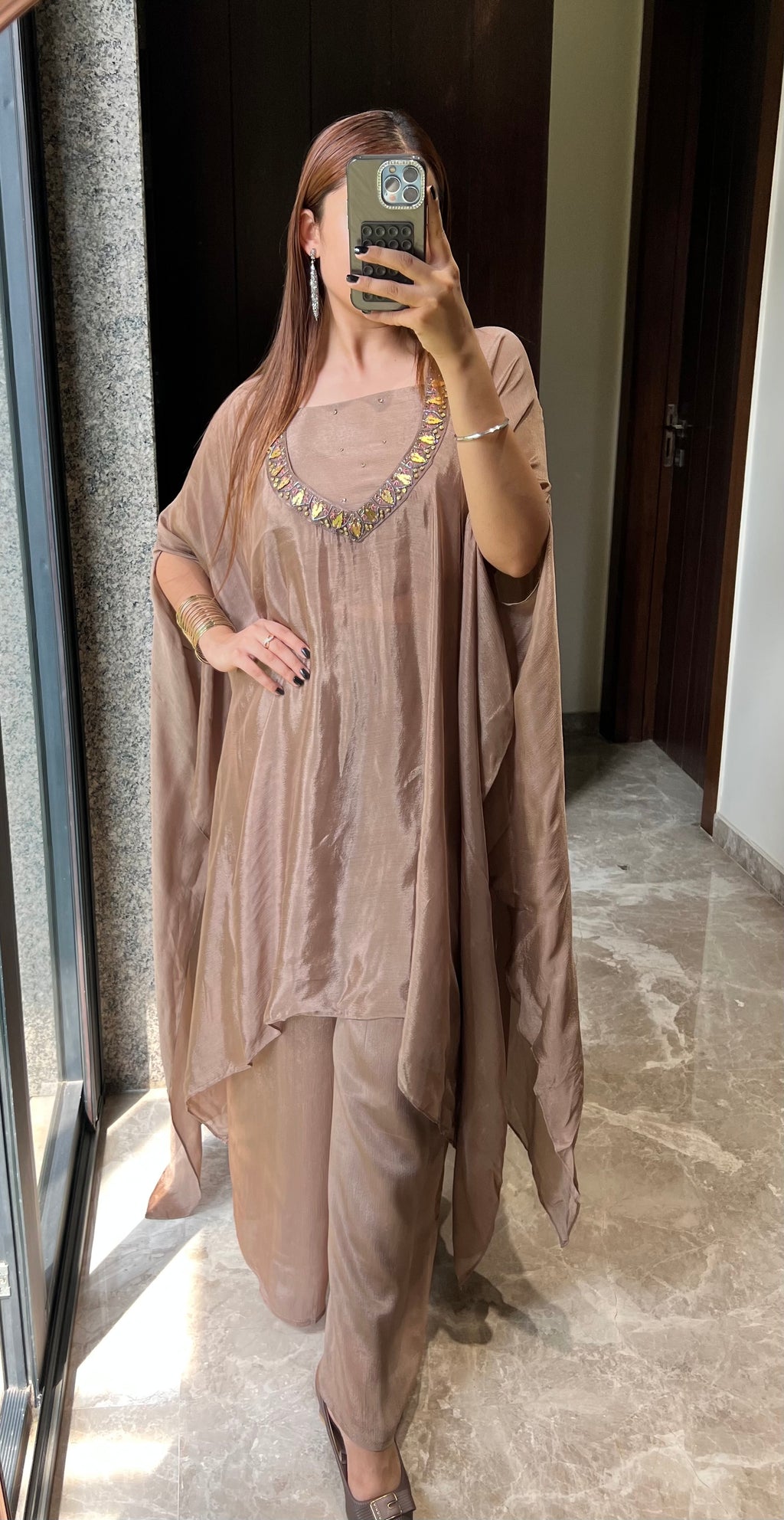 Mocha Drape Kaftan Set with Bustier