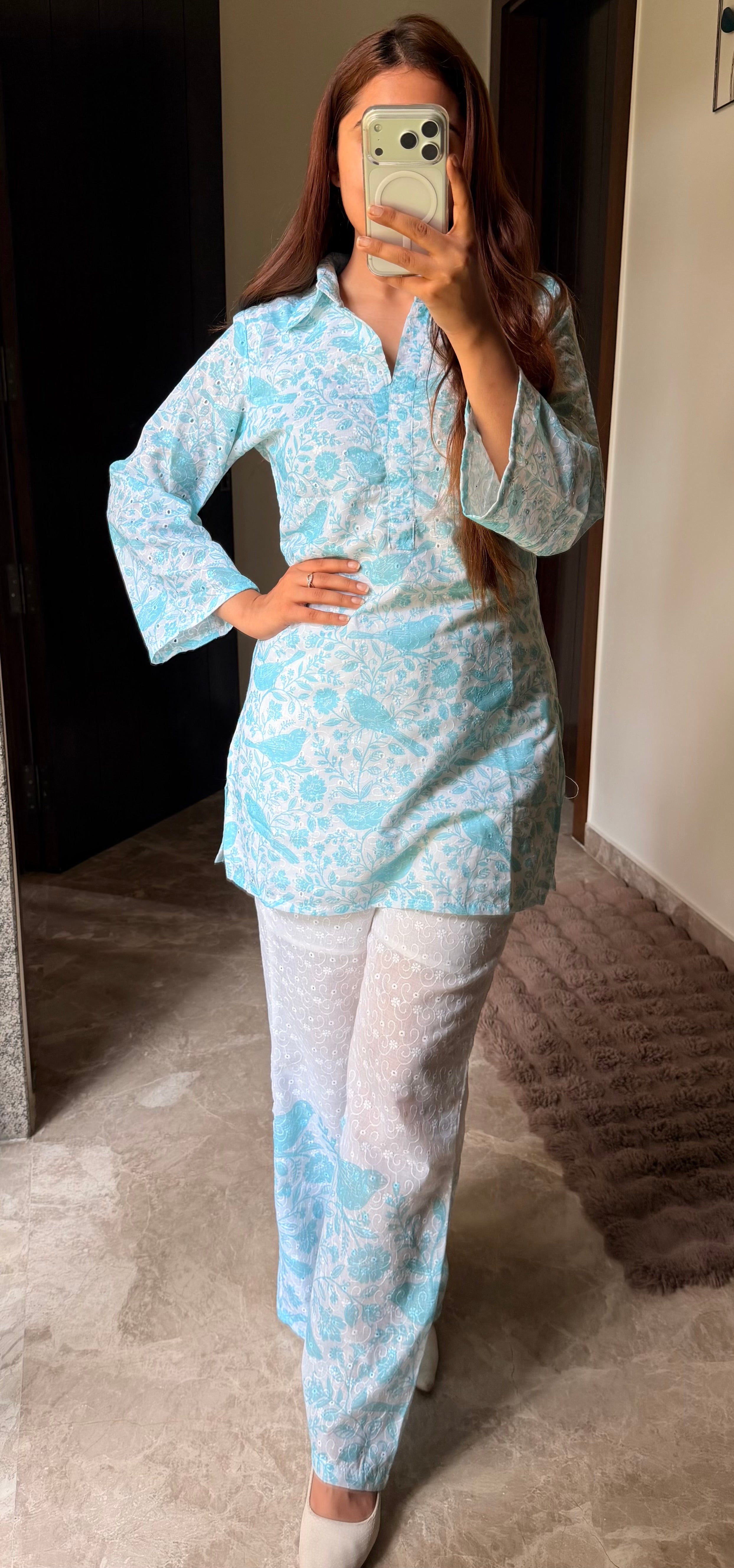 Aqua Chikankari Cotton Set