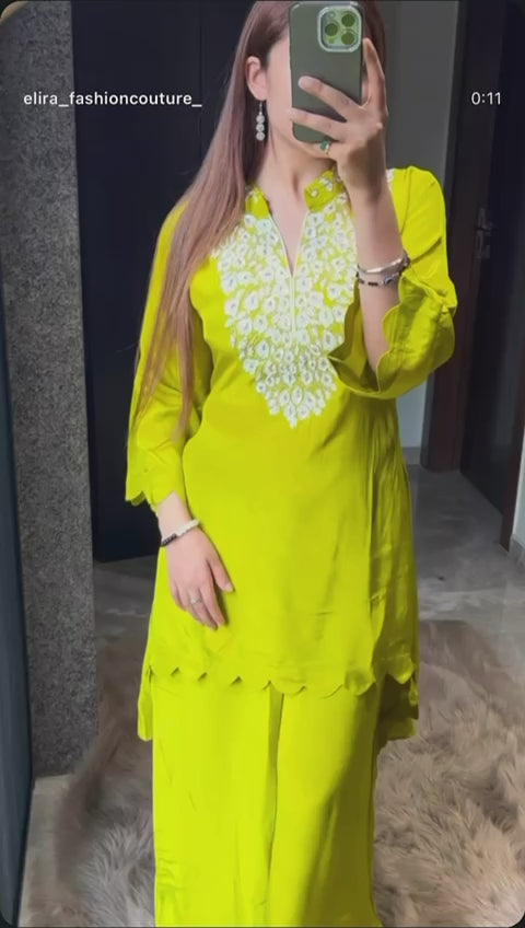 Lime Noor Embroidered Co-ord Set